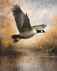 goose  form and spirit through an abstract lens. dynamic and expressive goose print by using bold brushstrokes, splatters, and drips of paint. goose untamed energy cute goose poster