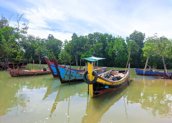 fishing boat on the river, traditional boat to catch fish
