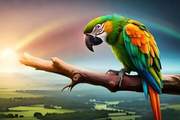 aweosome geomatric shape vector of parrot in red green and blue color genearive ai look 