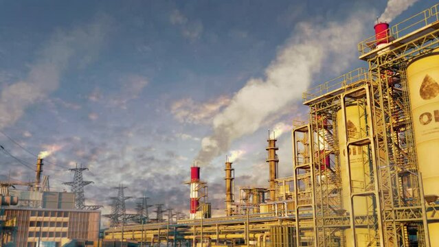 naphtha or thermal power plant - heavy industrial facility, fictive - loop video
