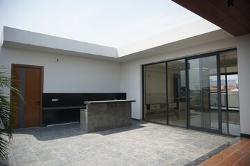 modern living room with fireplace