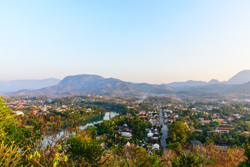 Fototapeta na wymiar Luang Prabang city view from Phou Si mountain viewpoint, Luang Prabang Laos.