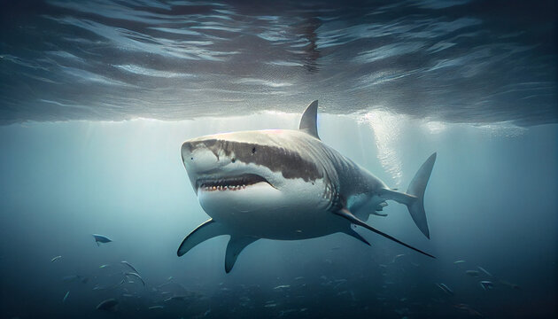 White Shark underwater on ocean Ai generated image