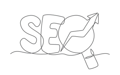 SEO One line drawing on white background