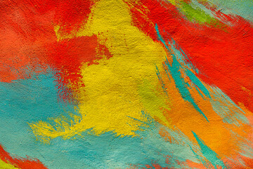 A fragment of colorful graffiti painted on a wall. Abstract urban background. Spray painting art.