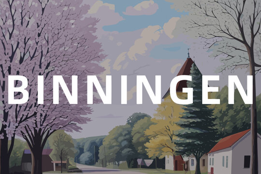 Binningen: Beautiful painting of a Swiss town with the name Binningen in Basel-Landschaft