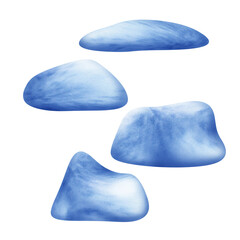 Watercolor illustration of fantasy underwater blue stones for invitations, patterns, fabrics, wallpapers, stickers. Elements isolated on white background