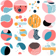 Naive Style Meets Swiss Brutalism in Colorful Playful Abstract Shapes, Seamless pattern. Infinitely tileable.