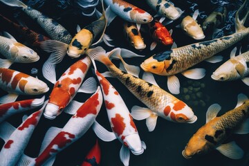 Koi Fish Swimming in a Tranquil Pond. Generative AI