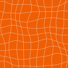 Orange Groovy Checkerboard Lines Seamless Pattern. Psychedelic Abstract Background in 1970s Retro Style