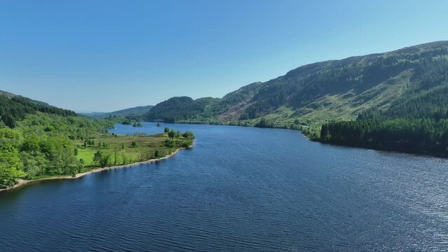 Aerial Flight over Loch Chon in Scotland