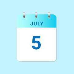 Daily calendar 5th of July month on white paper note