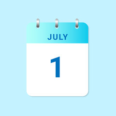 Daily calendar 1st of July month on white paper note