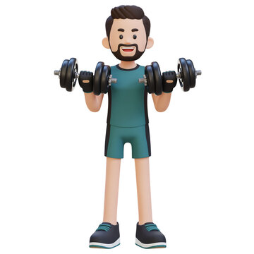 3D Sportsman Character Performing Bicep Curl with Dumbbell