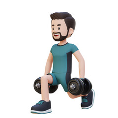 3D Sportsman Character Performing Dumbbell Split Squats right