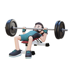 3D Sportsman Character Building Strength with Barbell Bench Press Exercise