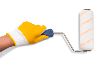 House painter's hands and paint roller. isolate