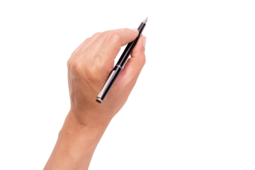 men hand holding a pen at the target - business targeting, aiming, focus concept. white background, isolate.