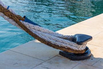 boat mooring at Baska Voda harbor in Croatia.