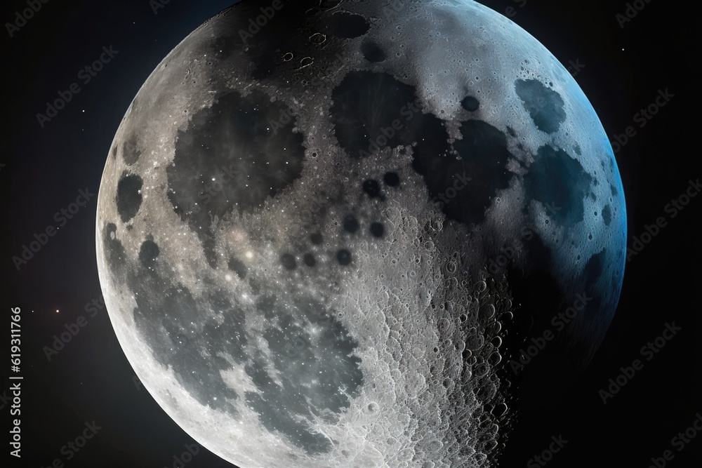 Wall mural detailed view of the moon in a pitch-black night sky. generative ai