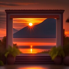 sunset over the lake generative Ai