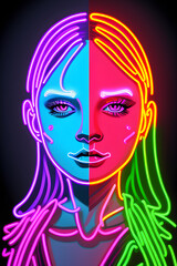 Illustration of a neon sign featuring a young woman. (AI-generated fictional illustration)
