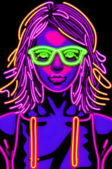 Fototapeta na wymiar Illustration of a neon sign featuring a young woman. (AI-generated fictional illustration) 