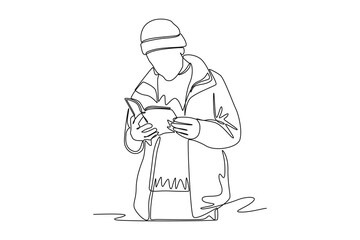 Single one line drawing Books and reading concept. Continuous line draw design graphic vector illustration.