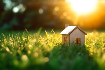 Beautiful small house on the grass, home loan concept