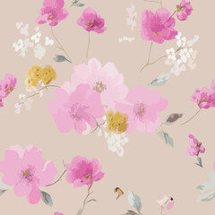 Fototapeta na wymiar colourfull floral pattern watercolour flower seamless design 