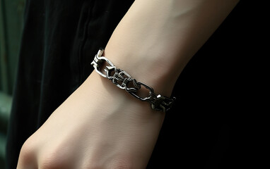 Japanese and korean style stainless steel women's bracelet model wearing picture.
