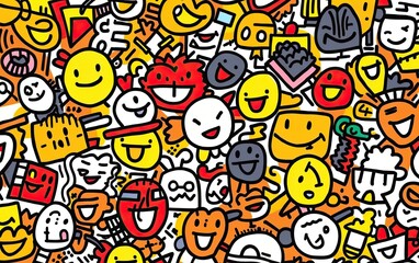 Seamless pattern with funny emoji faces icon.