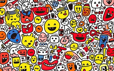 Seamless pattern with funny emoji faces icon.
