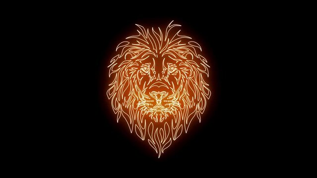 Neon light lion head animation. Animation collection concept with lightsaber and glow effects.