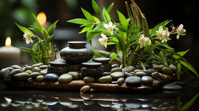 Bamboo and stones in a wellness spa
