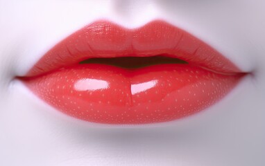 Lips with red lipstick. 