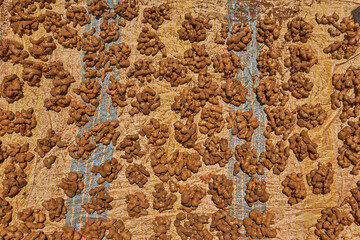 Ginger root in Madagascar market, travel in Africa. Ginger on the cotton blanket on town shop market, Antanarivo in Madagascar.