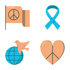 Pacifism and peace flat icon set