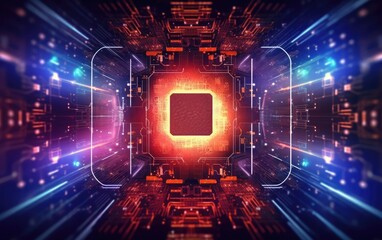 Fototapeta premium Quantum computer database conceptmodern CPU illustration.