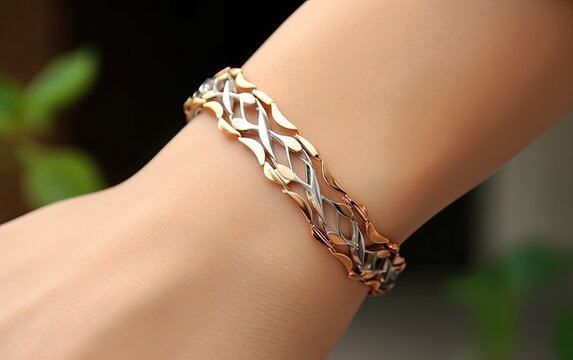 Japanese and korean style stainless steel women's bracelet model wearing picture.