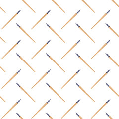 Pattern of wooden calligraphy pen isolated on white background, classic ink pen cartoon illustration.