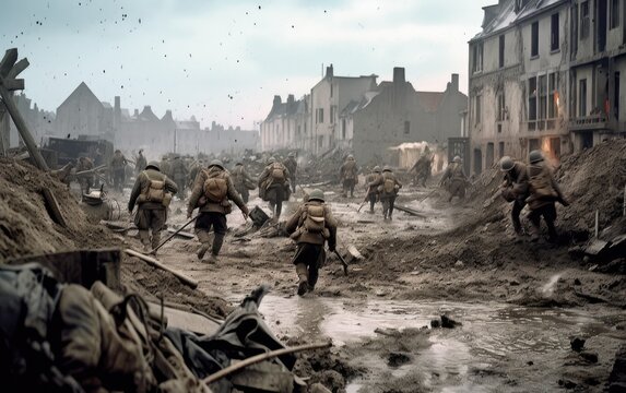 A retro world war 2 army run on the beach for survive.