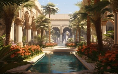Obraz na płótnie Canvas Pool in the resort with palm tree. 