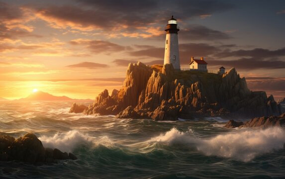 Lighthouse on the shore of the sea.