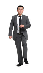 Obraz na płótnie Canvas Businessman in suit walking on white background