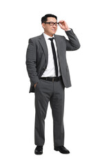 Obraz premium Businessman in suit wearing glasses on white background