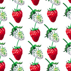 Victoria's basket. Seamless pattern. Watercolor botanical illustration of strawberries isolated on white background. For your design