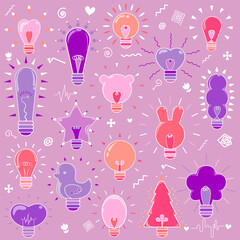 light bulb idea graphic line drawing Light Pink, Pete Orange and Purple Tones Lightbulb Patterns Templates Ideas Cartoons Icons Illustrations Logos