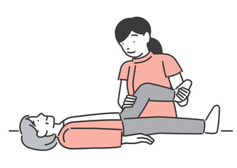 リハビリでストレッチをしてもらうシニア女性のベクターイラスト素材／介護