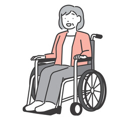 車椅子に乗るシニア女性のベクターイラスト素材／車いす／介護／怪我／福祉